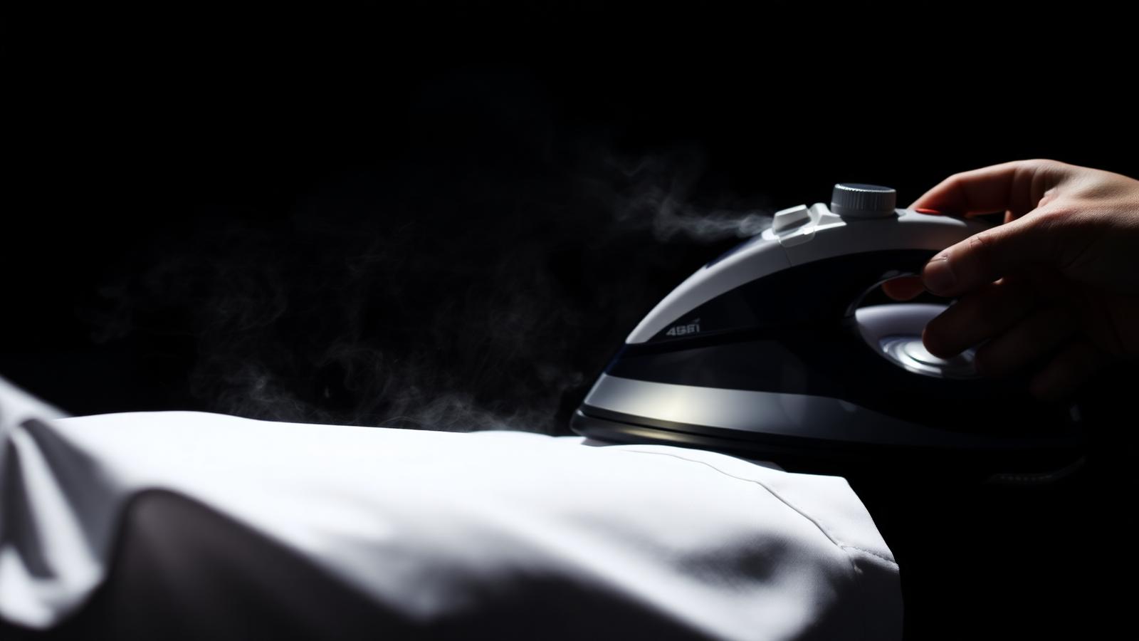 Steam ironing a white shirt